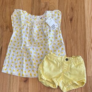 H&M White Tee with Yellow Lemon Print & Old Navy Yellow Shorts